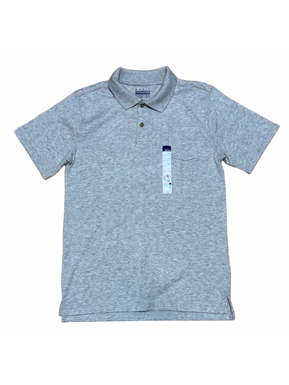 NWT Basic Editions Boys XL 14/16 Heather Gray Polo Shirt Short Sleeve Uniform